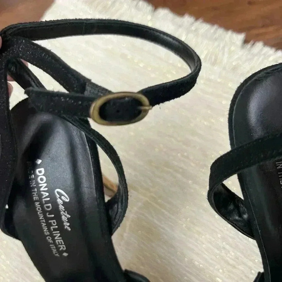 Donald J Pilner Couture Calia Heels Size 10 Black Made In Italy Cork Leather - Picture 9 of 11